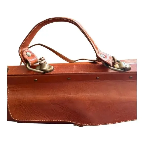 Vintage Brown Leather Satchel Tote Business Bag with Detachable Shoulder Strap - Picture 10 of 16